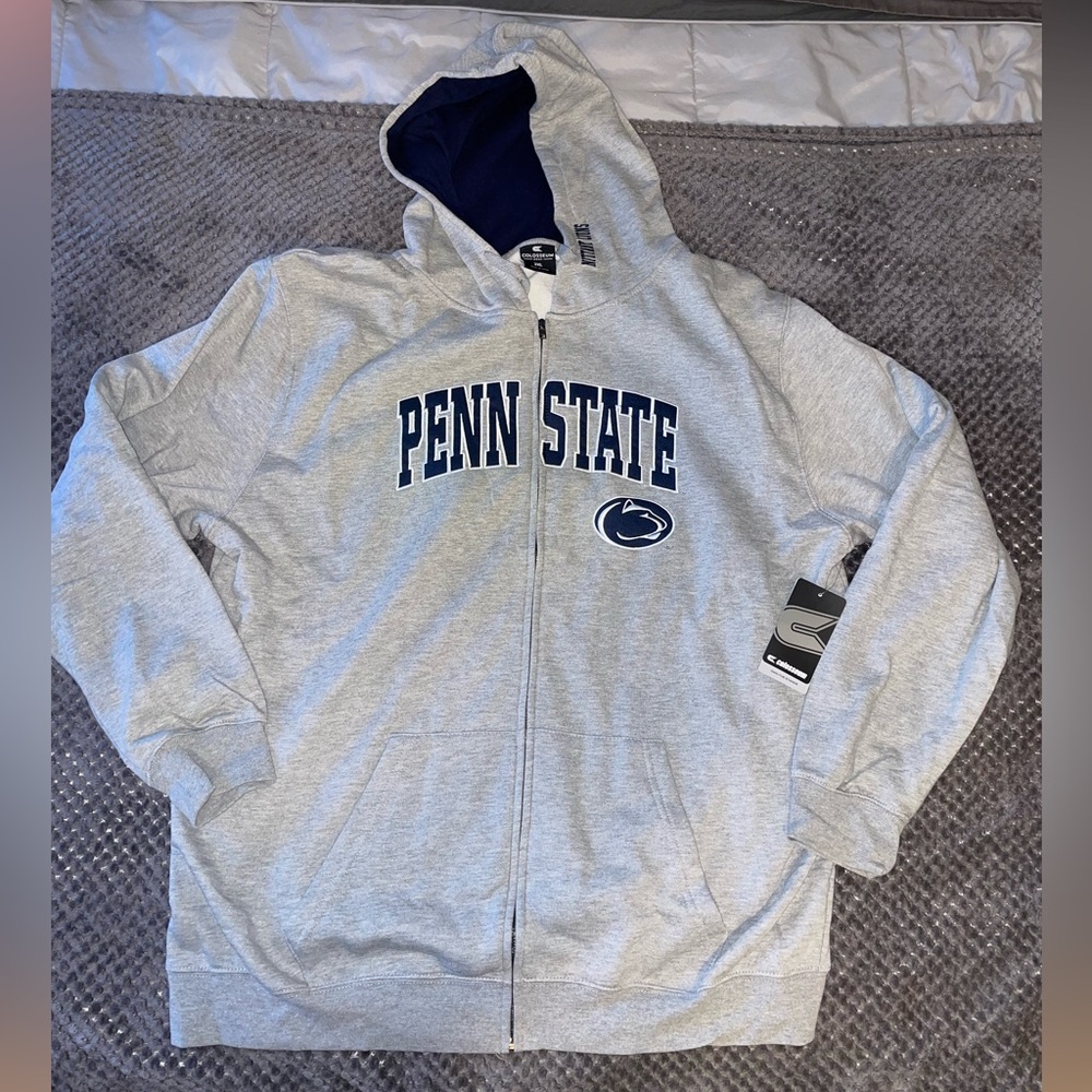 Colosseum Gray and Navy Penn State Zip-Up Hoodie